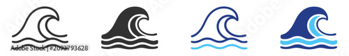 Foto Ocean wave icon set with sea wave, surf, tide, marine water and coastal nature s