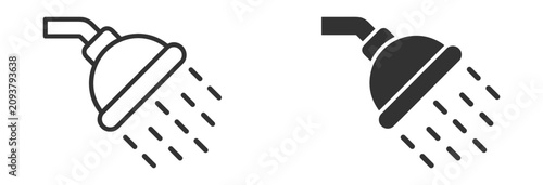 Canvas Print Outline shower icons collection featuring shower head, water spray, bathroom, hy