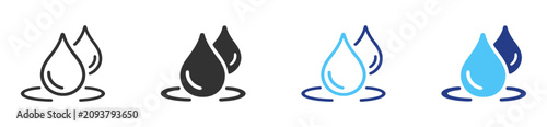 Water droplet icon set with liquid drops, ripple, splash, moisture, hydration and weather symbols on transparent background
