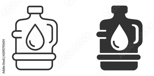 Outline water gallon icons collection featuring water container, drinking water, hydration, refill, storage and utility symbols on transparent background