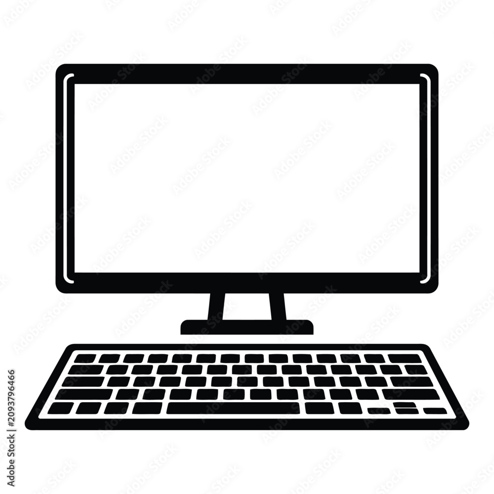 Fototapeta premium Minimalist computer monitor with keyboard flat illustration