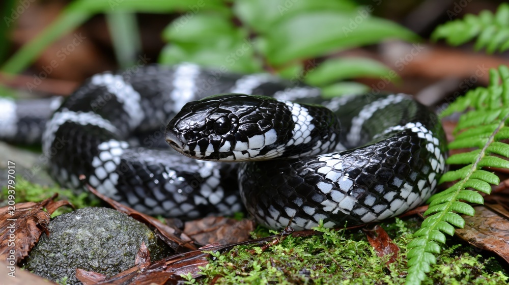Fototapeta premium New Zealand Yellow Lipped Sea Krait Resting on the Forest Floor