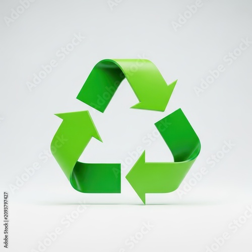 A vibrant green triple arrow graphic creates a seamless circular loop against a plain white backdrop, representing ecological mindfulness, illustration, motion, ecology