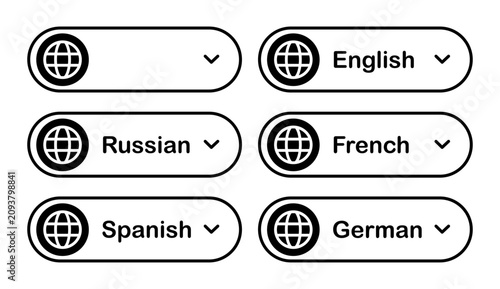 Language Switch Button Icon Set. Translation, Multilingual Interface and Change Language Symbol Collection Vector Illustration Isolated on White Background.