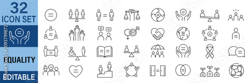 Photos Equality Vector Outline Icons Set – Human Rights, Diversity, Inclusion, Equal Op