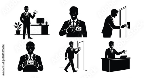 Foto Businessmen With Identification Cards Black And White Vector Illustration