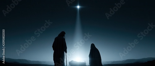 Silhouetted figures stand beneath a guiding star