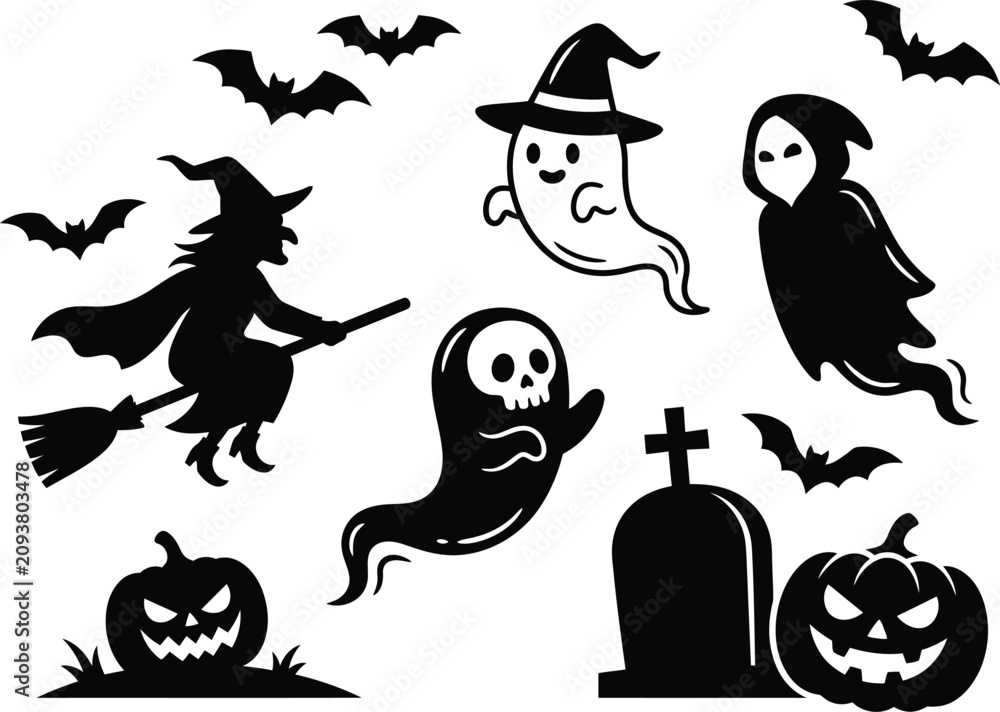 Fototapeta premium Halloween silhouette icons set