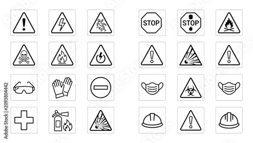 set of warning signs on white