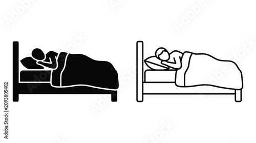 Sleeping Person In Bed Silhouette And Outline Black And White