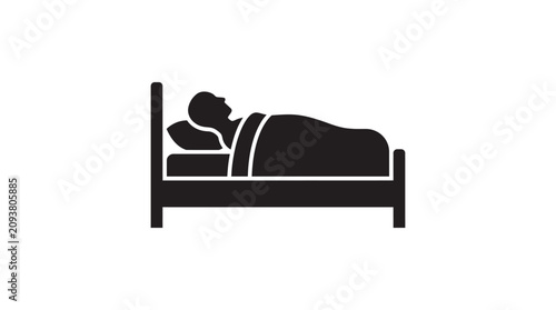 Sleeping person silhouette on a bed black and white graphic