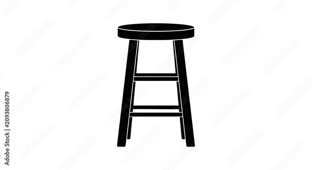 Fototapeta premium Minimalist black bar stool vector icon, modern wooden high chair silhouette, sleek kitchen counter seating furniture illustration isolated on white