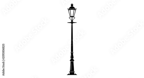 Obraz na płótnie Vintage street lamp vector illustration, classic black wrought iron lamppost sil