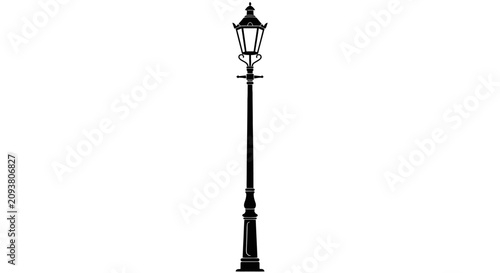 Foto Vintage street lamp vector illustration, classic black wrought iron lamppost sil