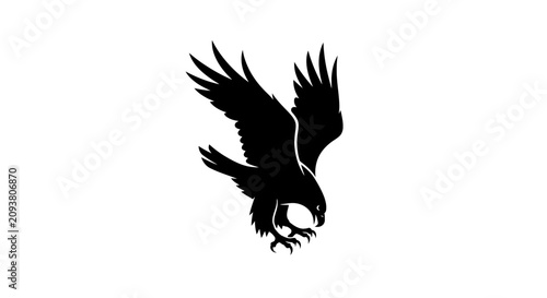 Canvastavla Majestic eagle silhouette vector, powerful hawk flying with spread wings, black