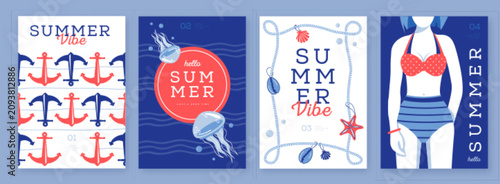 Fotografie Set of summer striped sea vacation posters or covers
