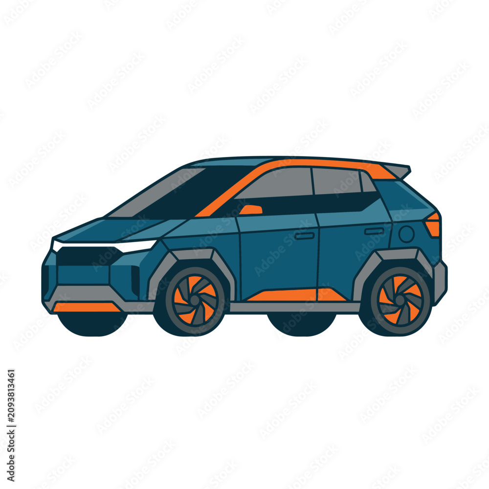 Fototapeta premium Modern Electric Car Side View.