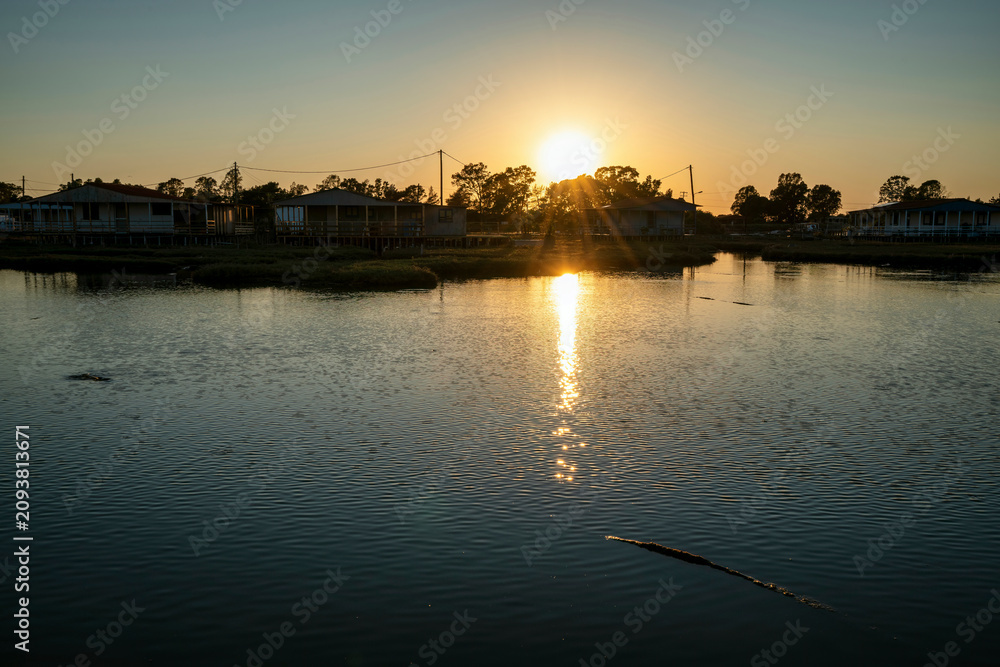 Fototapeta premium Golden Sunset Reflection over Missolonghi Lagoon, Greece