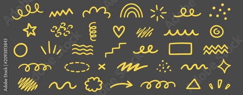 фотографія Abstract line pattern shape set with hand drawn squiggles, geometric curves, ran