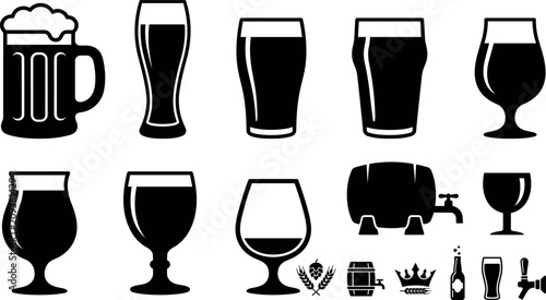 Canvastavla Craft Beer Glassware and Brewery Silhouette Icon Set with Mug, Pint, Tulip, Gobl