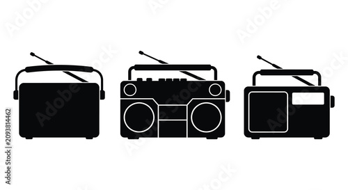 Fotografie Vintage Portable Radios In Black Silhouette radio