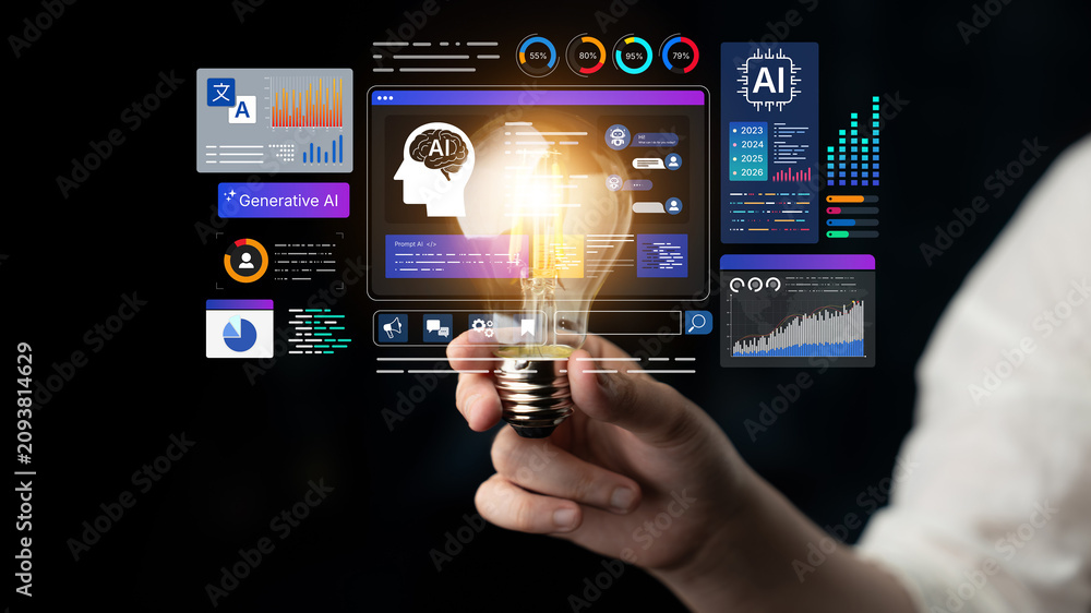 Obraz premium AI analytics dashboard interface for monitoring performance and data insights. Dashboard metrics, dashboard reporting, dashboard automation, visualization for enterprise platforms. Corpus