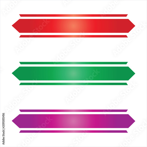 Three colorful arrow-shaped banners for design elements isolated on a white background.