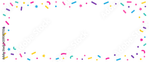 Photography Colorful sprinkle border with rainbow candy confetti, purple, yellow, blue and pink sugar decorations for donut, cupcake, ice cream, muffin and festive dessert designs