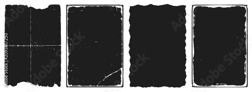 Foto Vintage grunge paper overlay vector set with worn rectangle frames, ripped edges