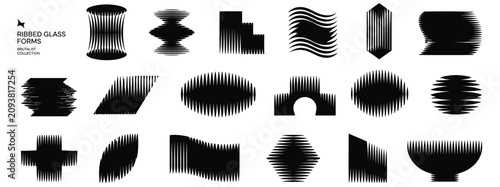 Foto Abstract ribbed glass shapes with optical distortion, refracted geometric forms,