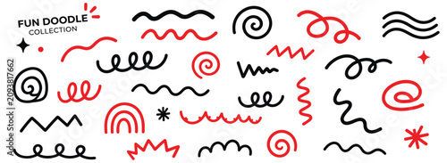 Foto Playful wavy doodle lines and abstract squiggles, hand drawn spiral swirls, curv