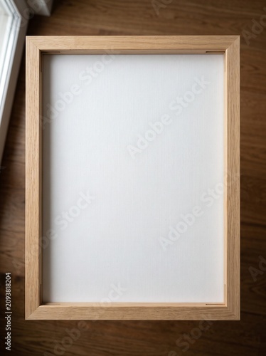 Blank Stretched Canvas Backside on Wooden Table in Minimal Artist Workspace