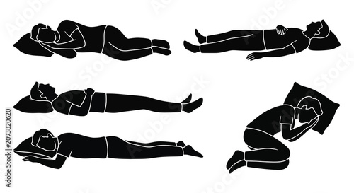 Canvas Print Sleeping person silhouettes in various positions black and white