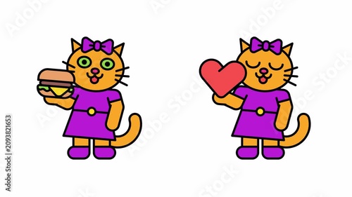Cat girl holding hamburger and heart. Transparent background