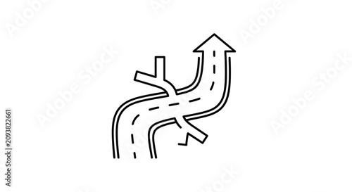 Road junction with arrows indicating direction change and forward movement