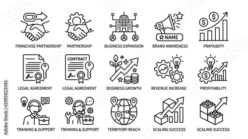 Franchise Management Clipart Pack with Startup and Business Network Icons