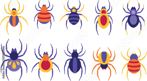 Εκτύπωση καμβά Colorful Spider Vector Illustration Set, Halloween Spooky Spiders with Purple Or