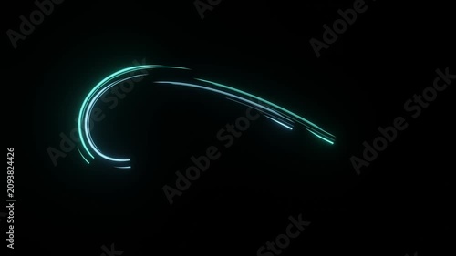 Cyan wave swoosh light trail loop curl animation black background