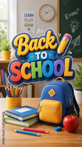Colorful Back to School Concept with School Supplies Alphabet Letters Educational Text Design and Celebration Vector Illustration for Education and Business Promotion