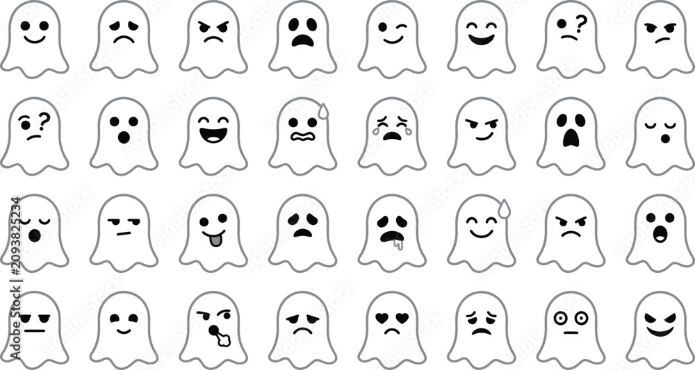 Obraz premium Spooky cute halloween ghost bundle vector icons for parties decorations and digital designs