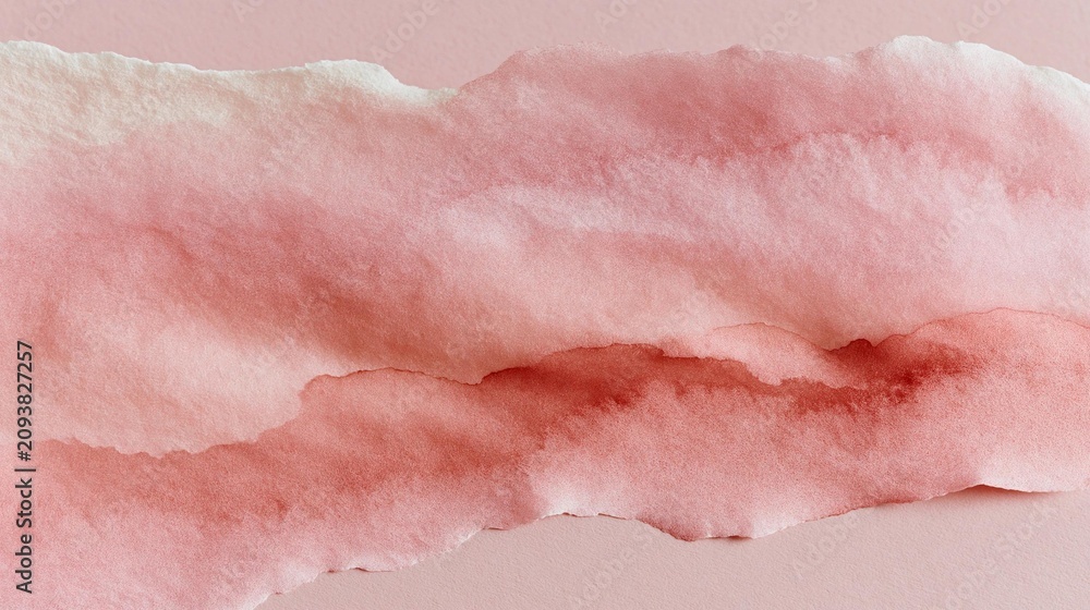 Fototapeta premium Close-up of a piece of pink watercolor paper. the paper appears to be slightly crumpled and has a rough texture. the color of the paper is a soft, pastel pink with hints of orange and red.
