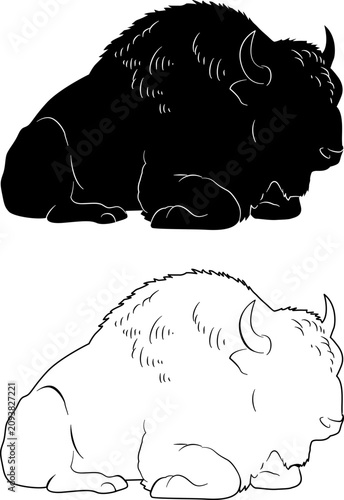 lying down bison silhouette isolated on white background