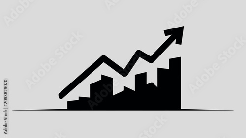 Simple black silhouette of a growing bar chart with an upward trend arrow