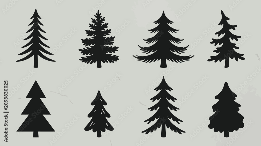 Obraz premium Collection of diverse evergreen tree silhouettes