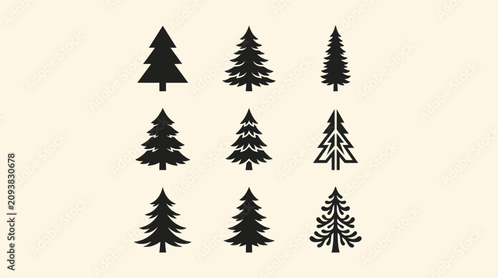 Obraz premium Collection of evergreen tree icons