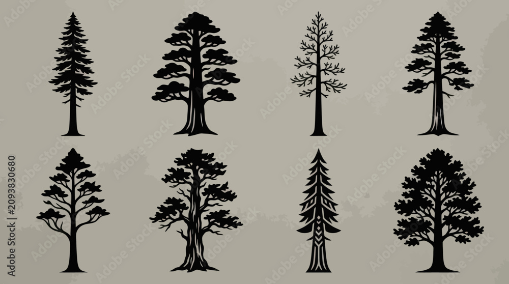 Fototapeta premium Collection of diverse tree silhouettes