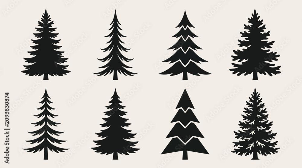 Obraz premium Collection of evergreen tree silhouettes