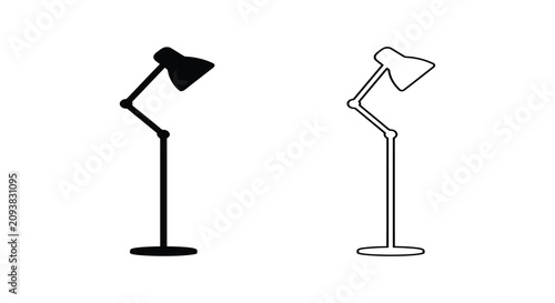 Cuadro en lienzo Floor Lamp Silhouette Set On White Background Black And Outline Versions