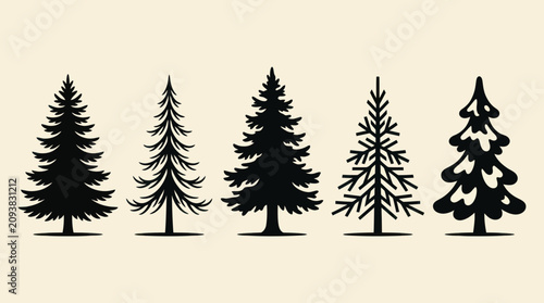 Collection of pine tree silhouettes