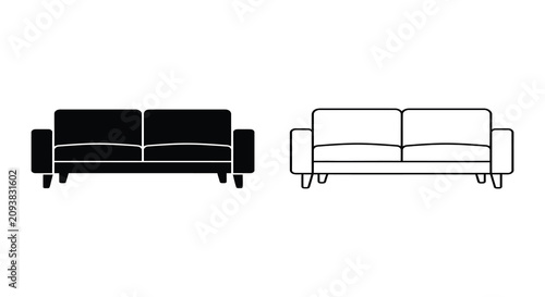 Foto Sofa Silhouette And Outline Black And White Vector Illustration